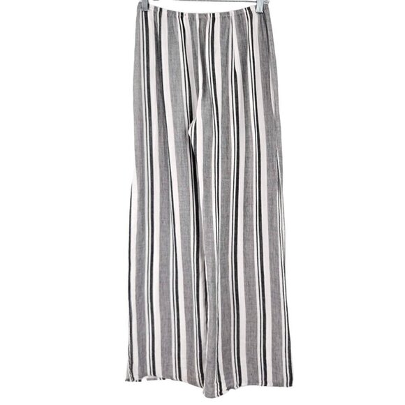 Stark Gray & White Striped Wide Leg Open Slit Pants Women's S Boho Hippie Beach - Picture 2 of 14